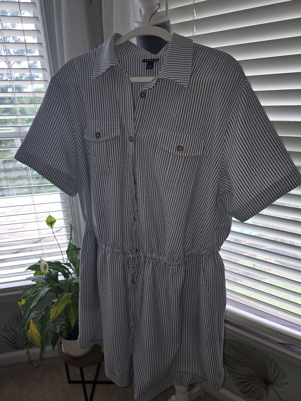 torrid Blue and White Striped Button-Front Jumper Shorts.